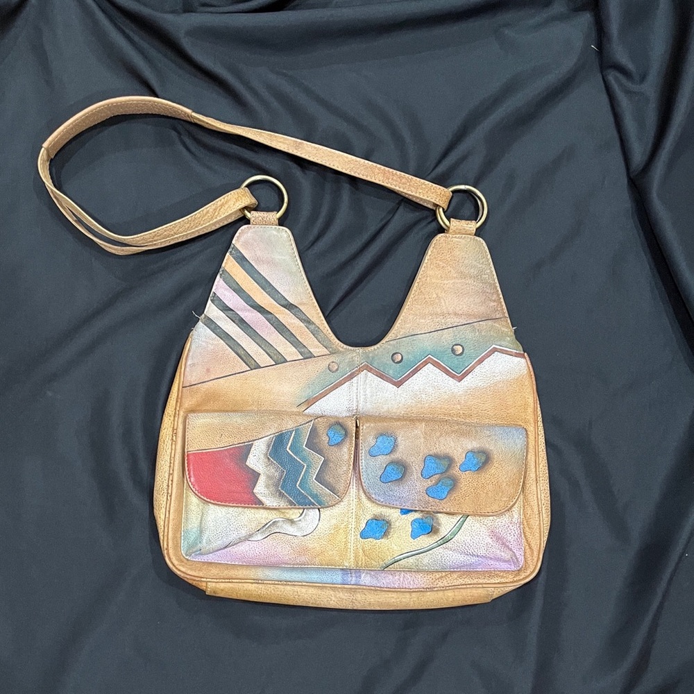 BIACCI Hand Painted Leather Shoulder Bag Southwest Vibes